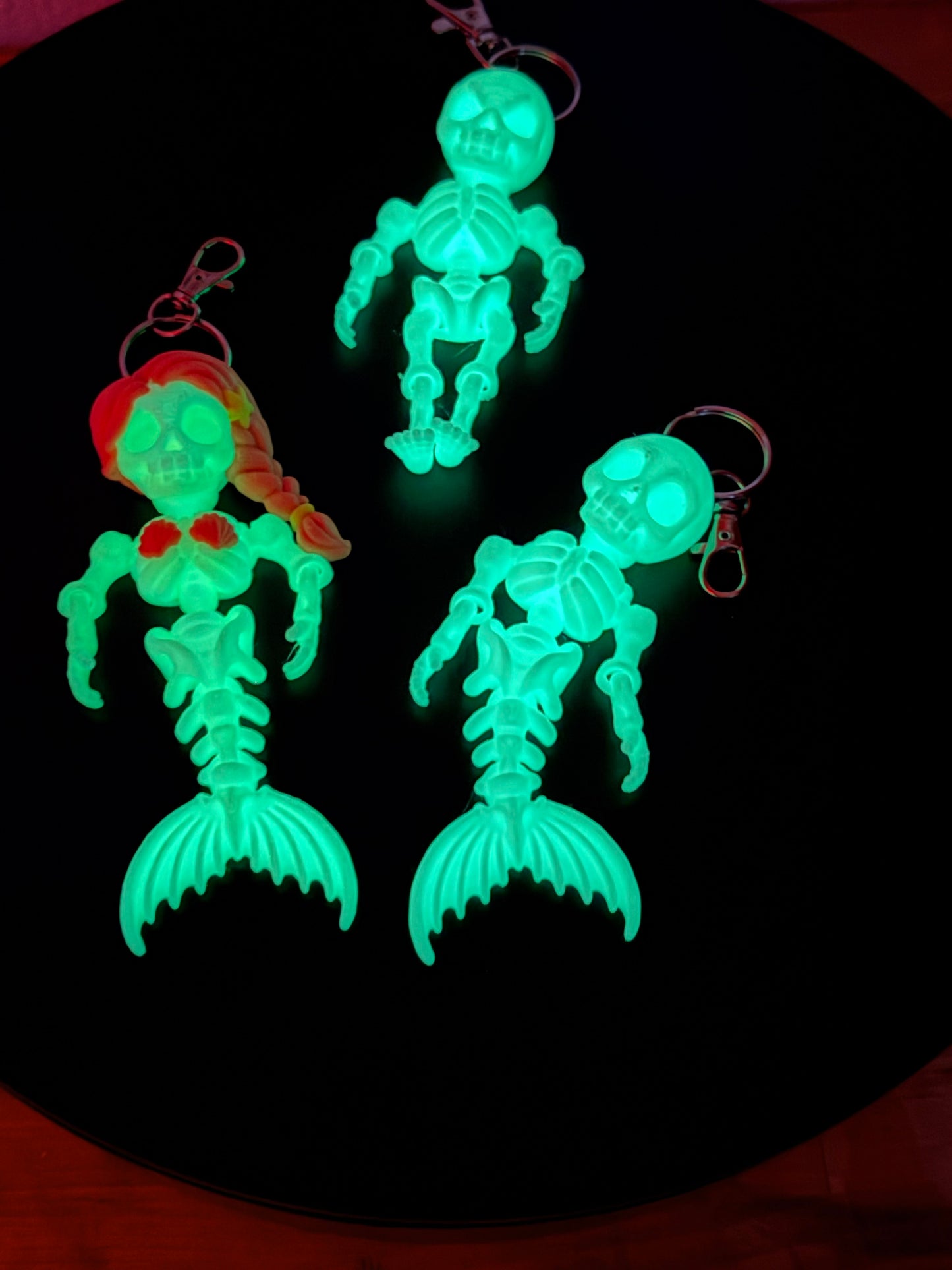 Mini Mermaid & Merman Glow-in-the-Dark Skeleton (5" Long) Keychains | Cinderwing3D  NEW RELEASE!